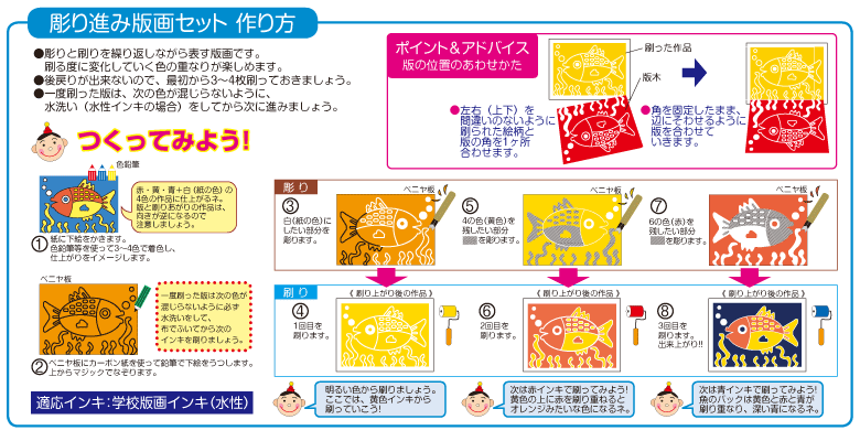 彫り進み版画セット 紙セット イベント工作キットの たのつく